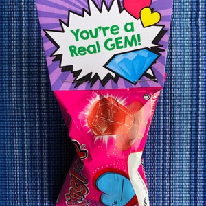 Ring Pop Bag Topper - Instant Download - Valentine&#39;s Day Digital Printable -  Valentine Bag Topper - Kids Valentine - You&#39;re a Real Gem