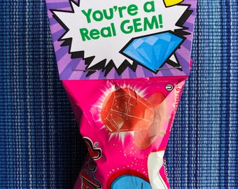 Ring Pop Bag Topper - Instant Download - Valentine's Day Digital Printable -  Valentine Bag Topper - Kids Valentine - You're a Real Gem