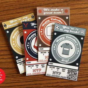 Sports Valentines - Instant Download - Digital Valentines - Kids Valentines - Football - Soccer - Baseball - Basketball - Valentine&#39;s Day