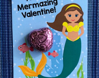 Mermaid Valentine - Instant Download - Valentine's Day Digital Printable -  Digital Valentines - Kids Valentines - Mermaid Valentines