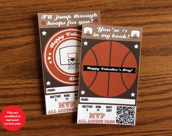 Basketball Valentines - Instant Download - Valentine's Day Digital Printable -  Digital Valentines - Kids Valentines - Sports Valentines