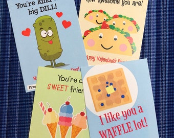 Food Pun Valentines - Instant Download - Valentine's Day Digital Printable -  Digital Valentines - Kids Valentines - Taco Valentine Cards