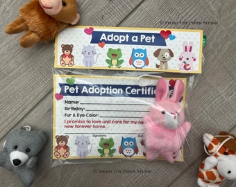 Adopt A Pet Bag Topper - Instant Download - Valentine's Day Digital Printable -  Valentine Bag Topper - Kids Valentine - Adopt A Pet