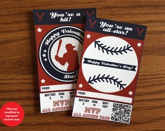 Baseball Valentines - Instant Download - Valentine's Day Digital Printable -  Digital Valentines - Kids Valentines - Sports Valentines