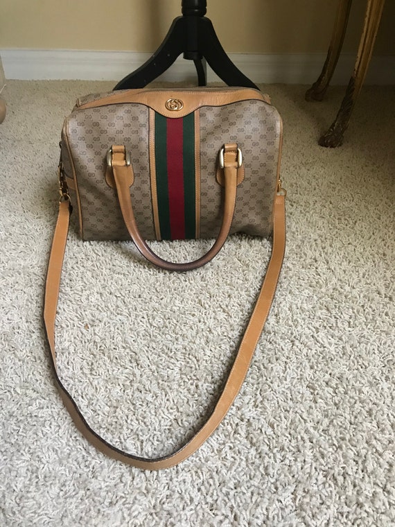 Authentic GUCCI Italy LEATHER Doctors PURSE Bag Stripe GG Momogram