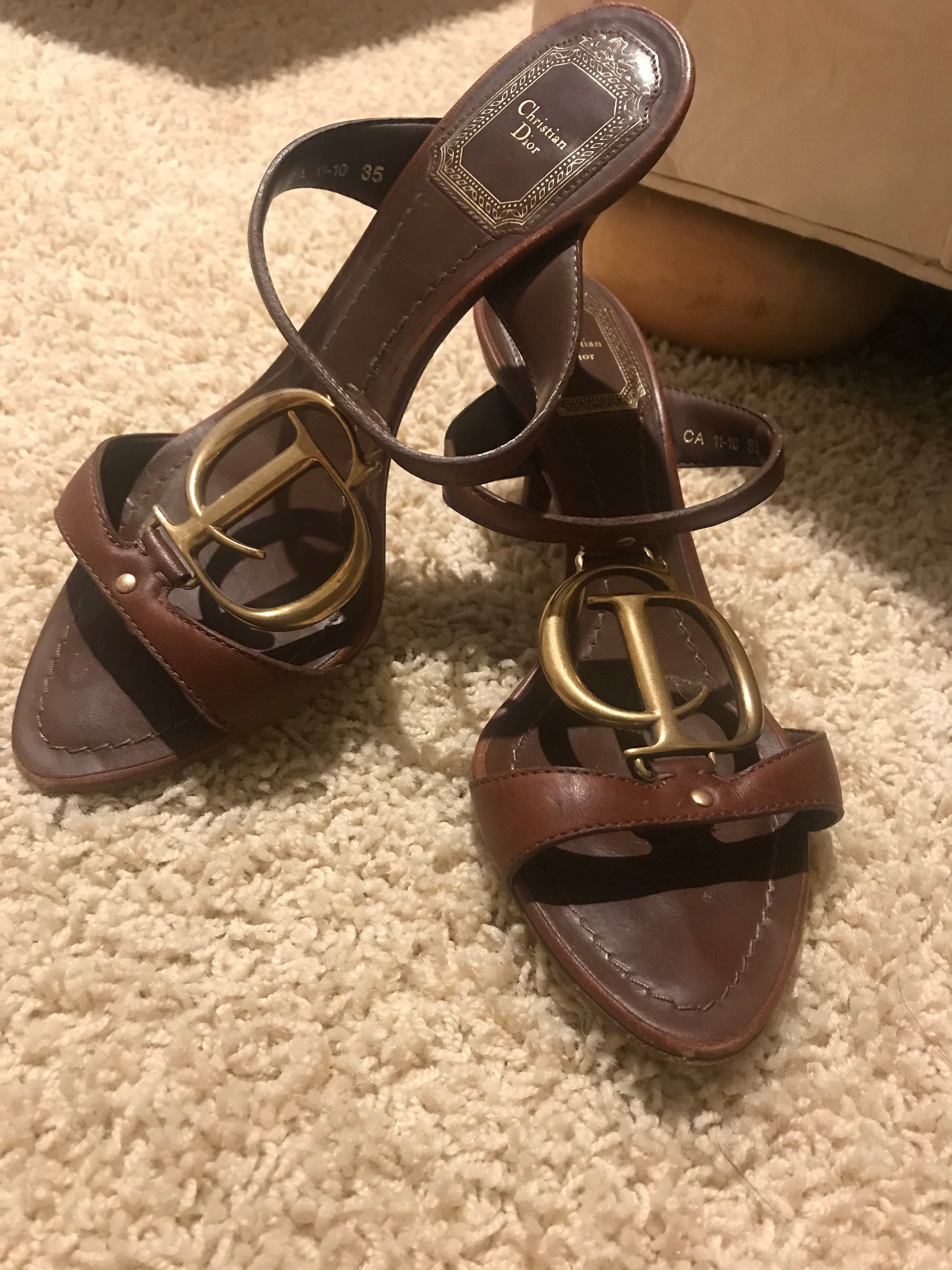 靴 Vintage Dior Logo Sandals 35 Vintage Christian Dior Brown Sandal-size 35 - Etsy