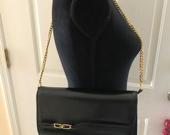 【GUCCI】ヴィンテージ チェーンショルダーバッグ ブラック×ゴールド Vintage Black Gucci Chain Strap Bag - Etsy