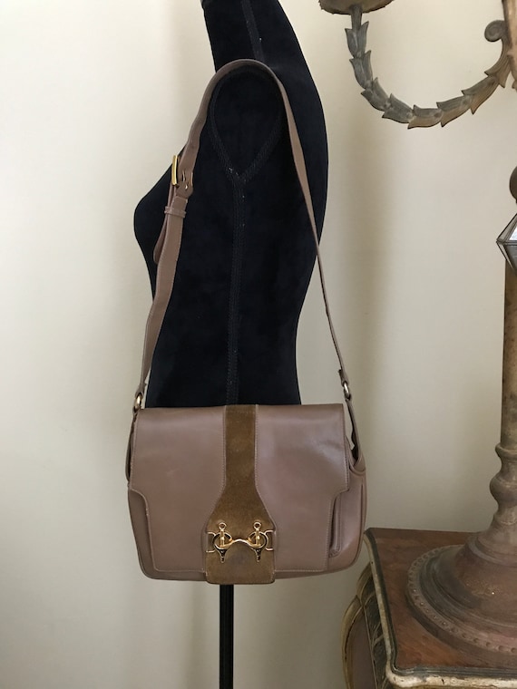 Vintage Brown Leather and Suede Gucci Shoulder Bag