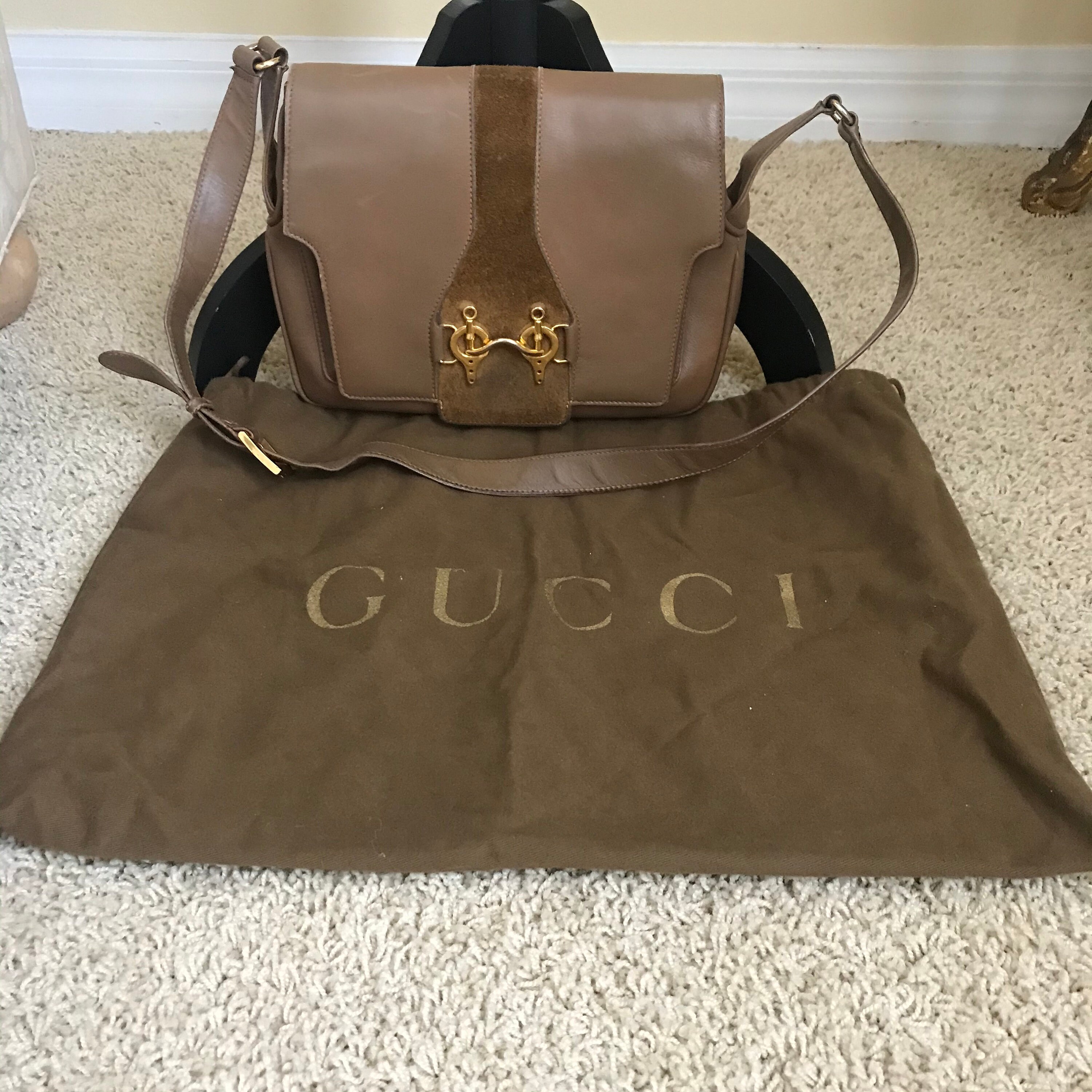 Gucci Vintage Suede Horsebit Sling Bag - Brown Shoulder Bags, Handbags -  GUC180442