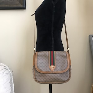 GUCCI Vintage Sherry Line GG Web PVC Canvas Leather Browns Crossbody