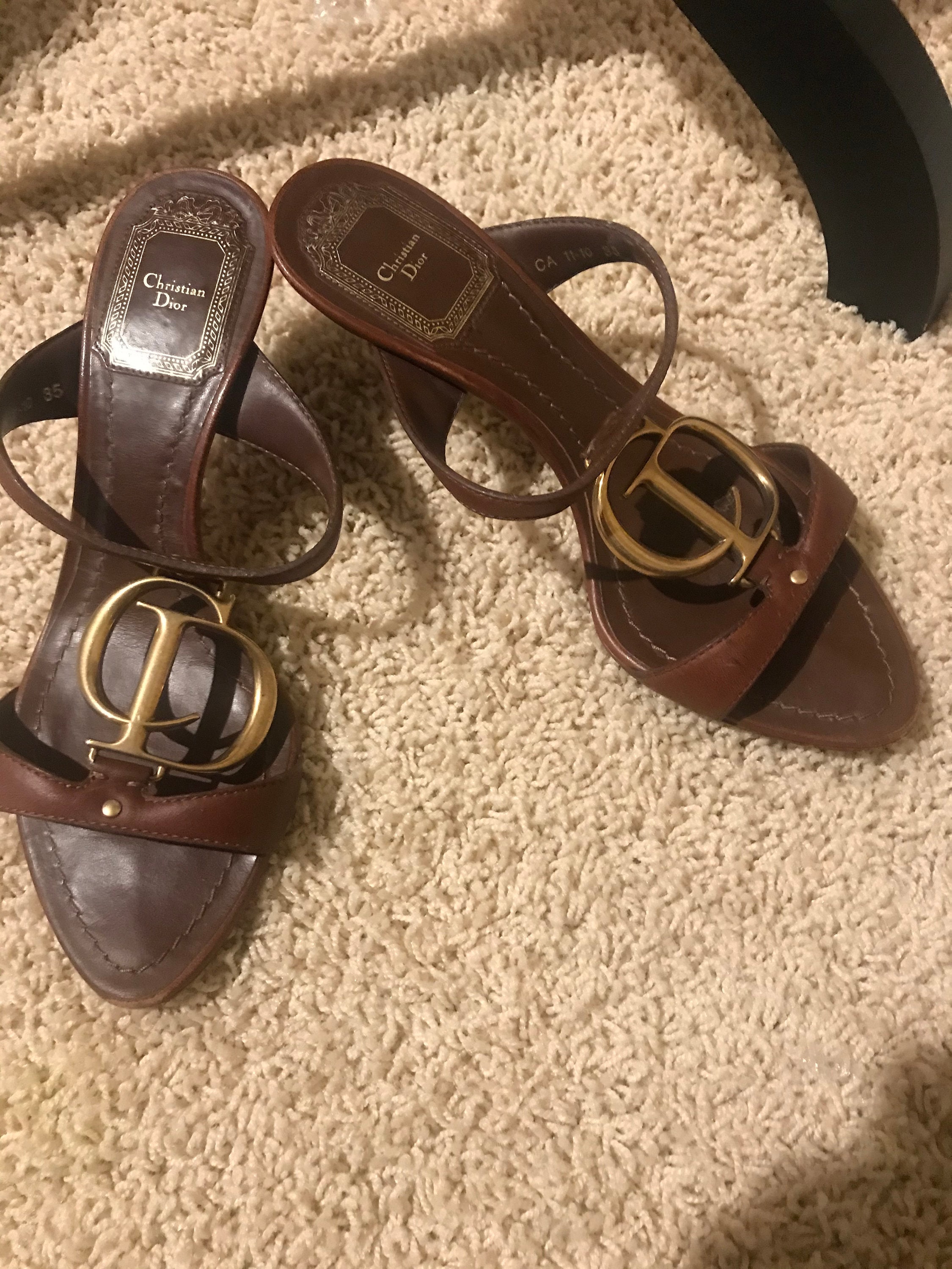 靴 Vintage Dior Leather sandals 38 Vintage Christian Dior Brown Sandal-size 35 - Etsy