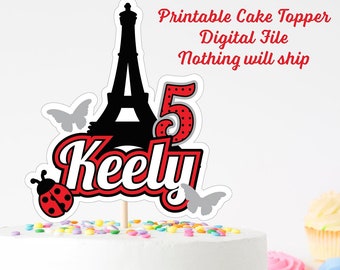 Adorno imprimible para tarta de mariquita, decoración personalizada para fiestas de cumpleaños (PDF)