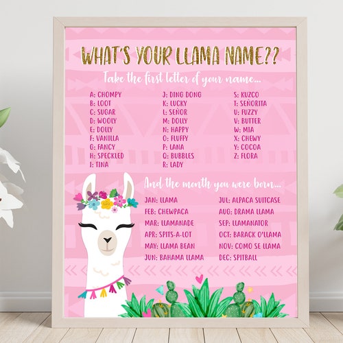 Llama Name Game Printable Funny Llama Drama Birthday Pink Etsy