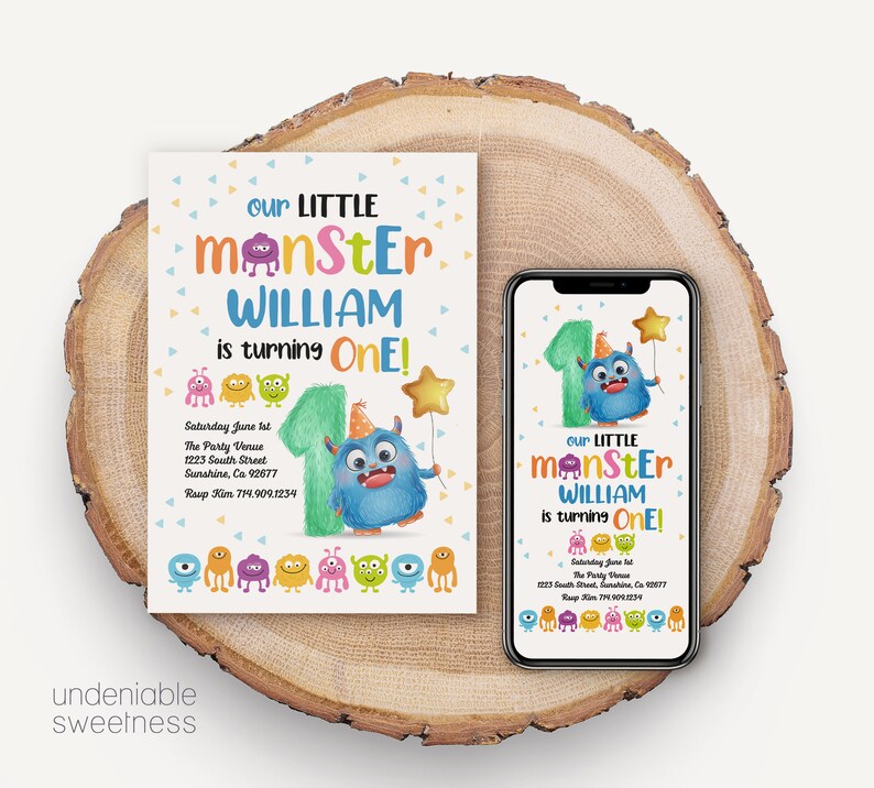 Monster 1st Birthday Printable and Mobile Invitation Little - Etsy