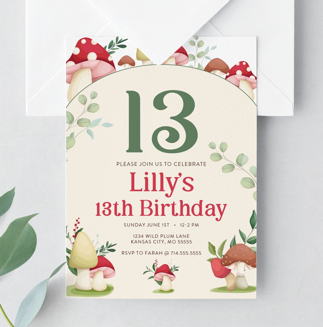 Cute Mushroom Birthday Invitation Whimsical Fairy Garden - Etsy