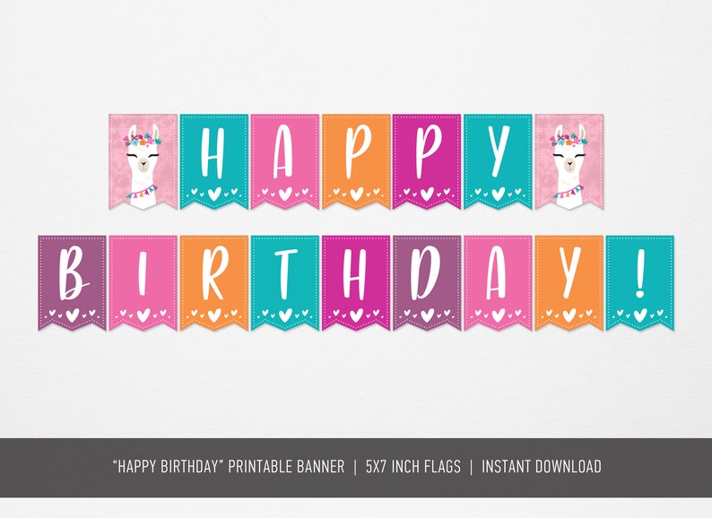 llama birthday banner printable happy birthday banner etsy