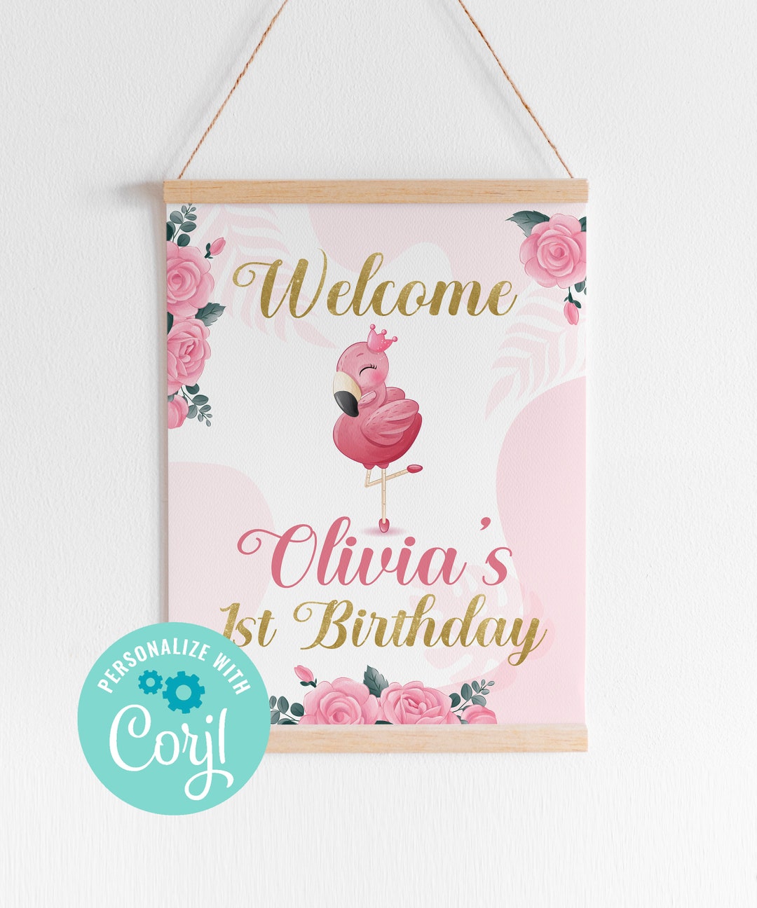 Flamingo Ballerina Party Birthday Welcome Sign, Editable Digital ...
