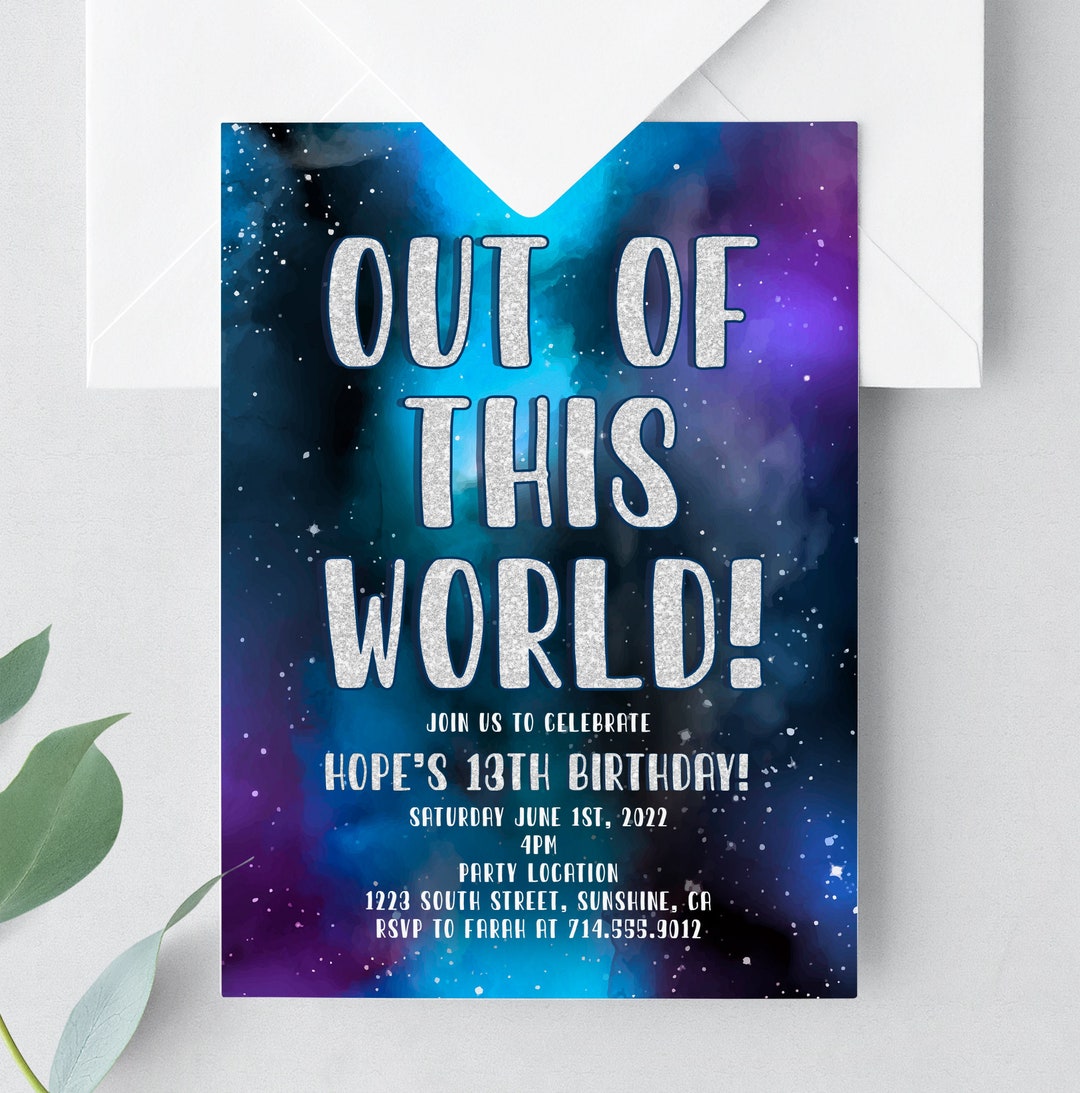 Galaxy Stars Printable Birthday Invitation, Out of This World Party ...