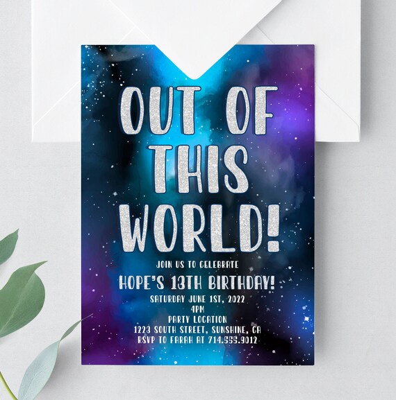 Galaxy Stars Printable Birthday Invitation Out of This World - Etsy