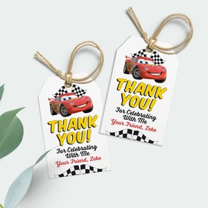 Lightning McQueen Race Car Thank You Printable Favor Tags, Printable Party Supplies, TWO FAST, 2nd Birthday Party Favors, Cars Birthday