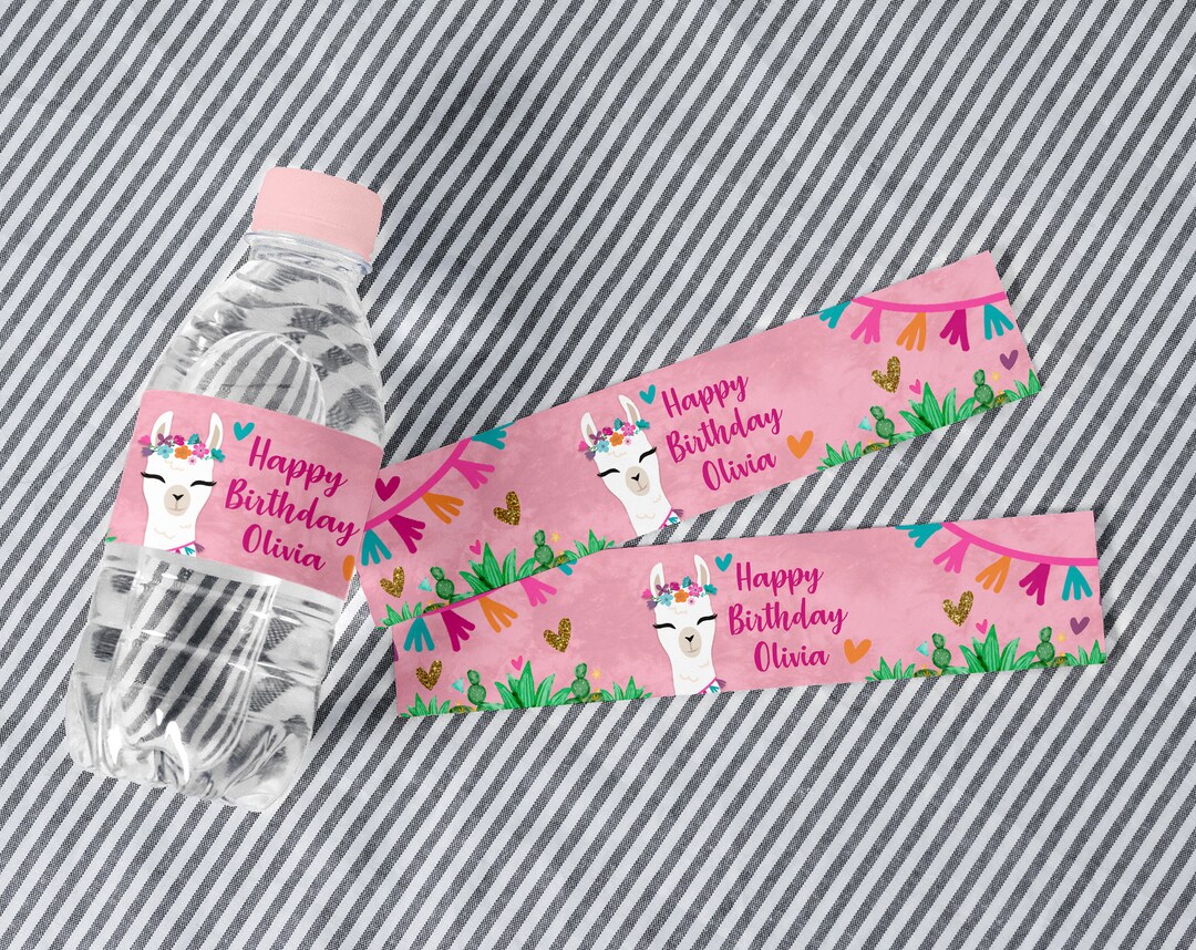 Llama Water Bottle Printable Labels, Digital Printable File
