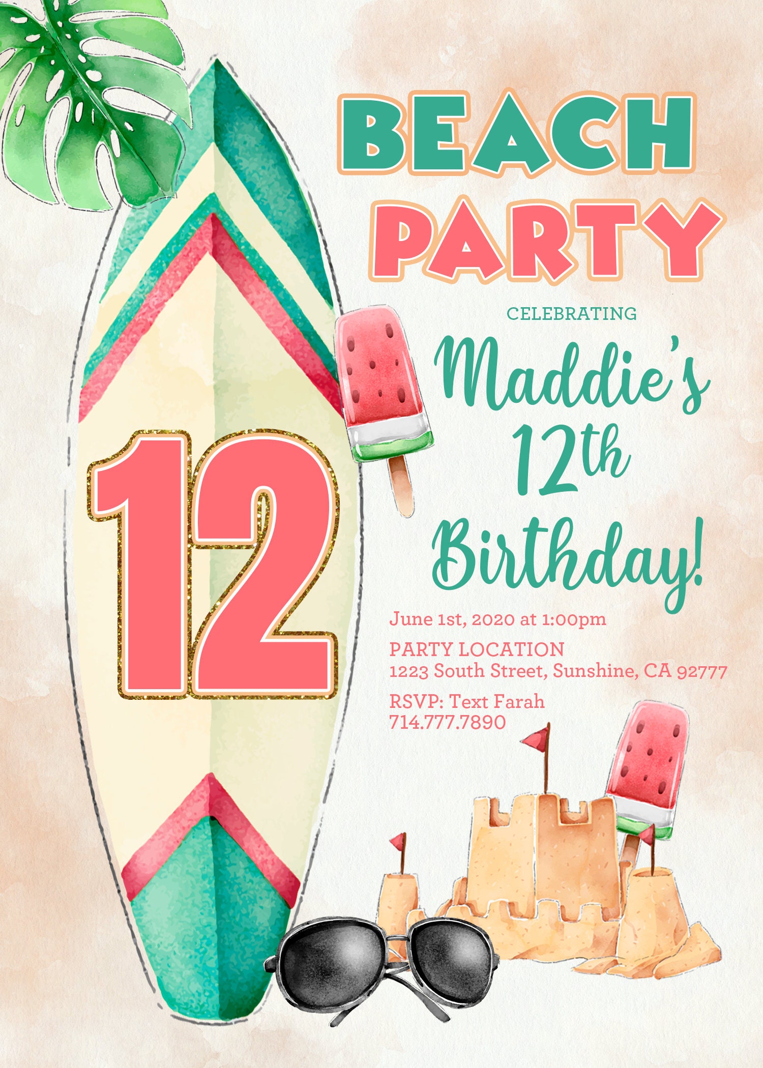 Beach Birthday Beach Party Invitation Summer Theme Party Etsy Beach Birthday Beach Party Invitation Summer Theme Party Etsy