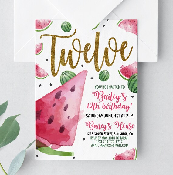 Watermelon Printable Birthday Invitation Summer Fruit Pink | Etsy