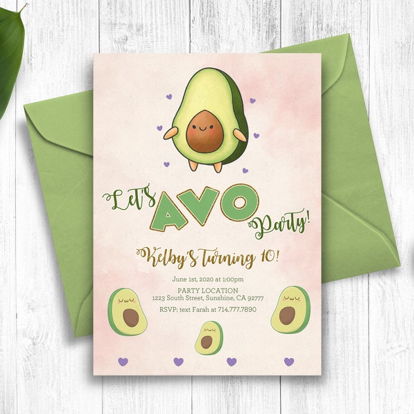 Avocado Birthday, Cute Avocado Invitation, Fiesta Theme Party, Printable Digital File, Holy Guacamole Birthday Celebration, You Print