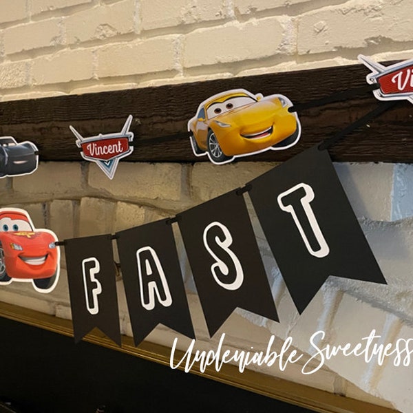 TWO FAST or "Fast One" Birthday Banner, Cars Birthday, Race Car Party, Cars Movie, Lightning McQueen, 2 Year Old Birthday Party, Toddler Boy
