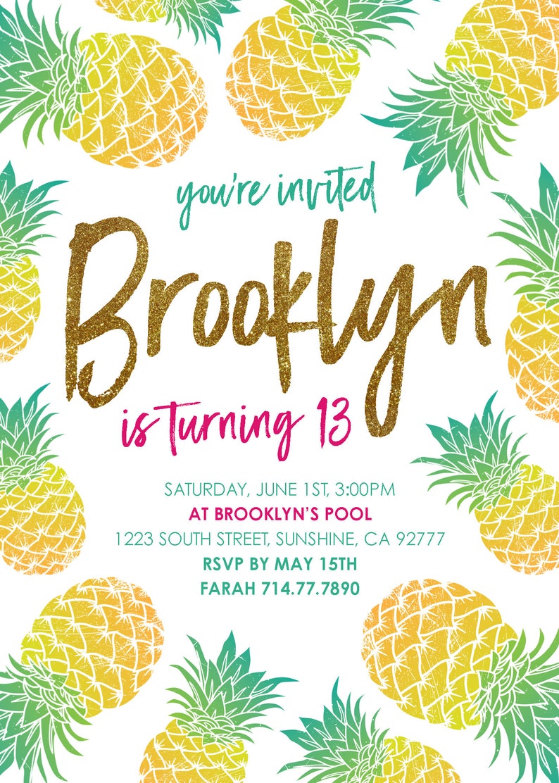 Invitación de cumpleaños imprimible de piña Aloha Tropical Etsy