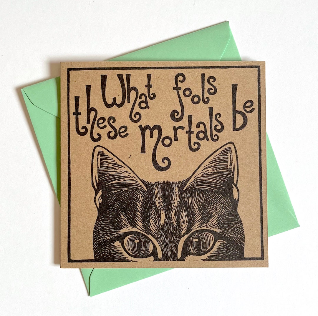 Shakespeare Cat Greeting Card. What Fools These Mortals Be. Midsummer Night