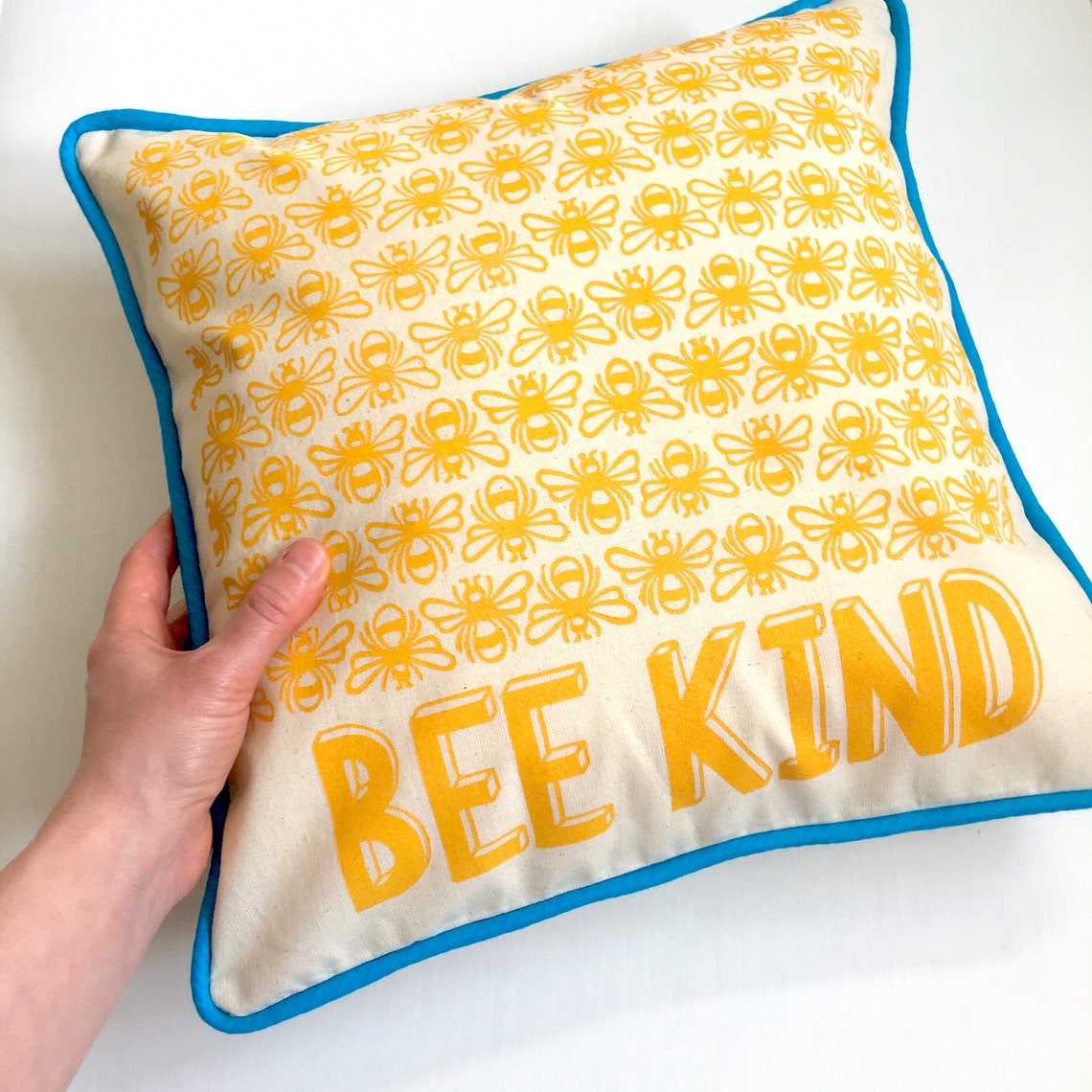 Bee Cushion Cover. Yellow Bees BEE KIND. Handmade. Hand Etsy