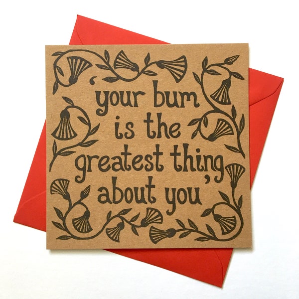 Shakespeare quote card. Funny, unusual card. 'Your bum is the greatest thing about you'