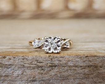 Vintage Diamond Engagement Ring in 10k Yellow Gold | Bridal Set | Pinky Ring | Gift