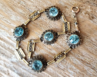 Vintage Blue Zircon Bracelet Gold Filled | Art Deco Bracelet