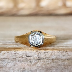 Antique Engagement Ring | Classic Edwardian Old European Diamond Ring Set in Platinum and 14k Yellow Gold