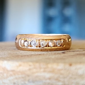 Antique Rose Cut Diamond Wide Wedding Band Ring in 14k Gold |  Stacking Band | 5 Stone Diamond Ring | Victorian to Edwardian Era