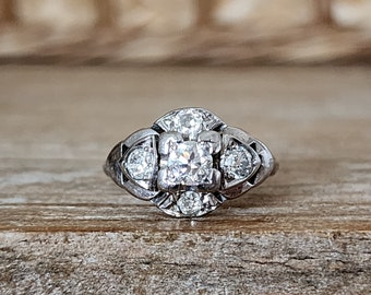 Vintage Engagement Ring | Old European Cut Diamond in 14k White Gold