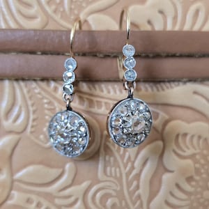 Victorian Cluster Earrings – 18K Gold & Platinum – Rose Cut Diamond Antique Earrings