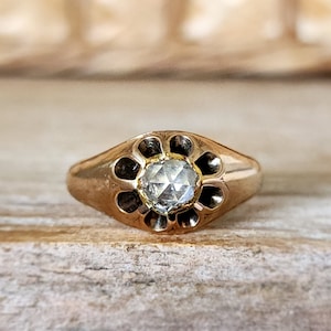 Antique Victorian Rose Cut Diamond Engagement Ring Victorian Belcher Gray Diamond Ring in 18k Gold image 1