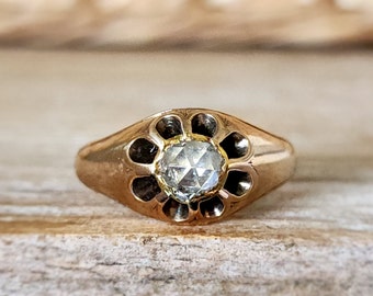 Antique Victorian Rose Cut Diamond Engagement Ring | Victorian Belcher Gray Diamond Ring in 18k Gold