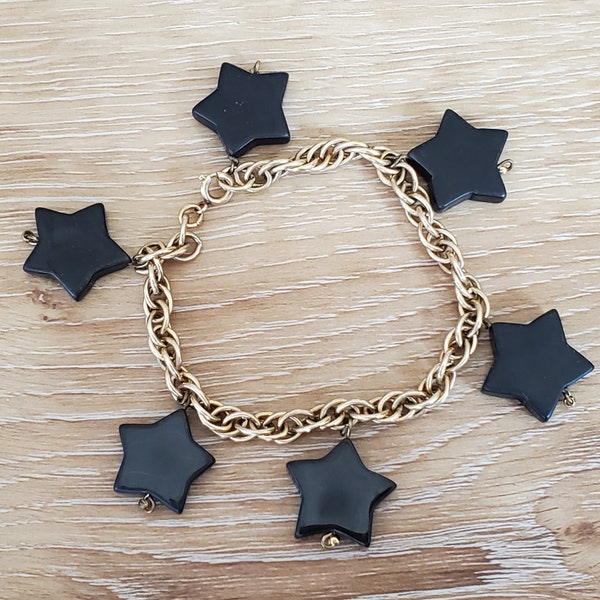 Vintage Gold Filled Black Onyx Star Charm Bracelet | Bracelet Gift | Unique Bracelet