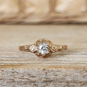Antique Engagement Ring | Classic Art Deco Old European 0.15 Diamond Ring Set in Yellow,  White, Rose Gold