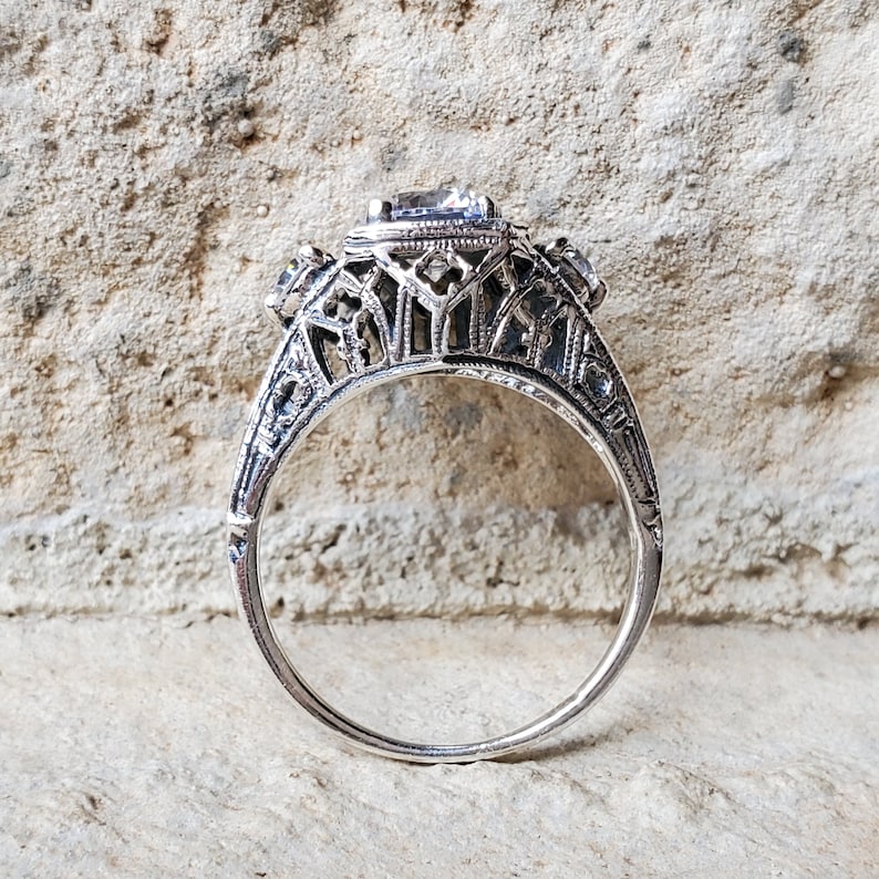 Art Deco Engagement Ring With Hearts and Arrows CZ / 1 Carat Etsy