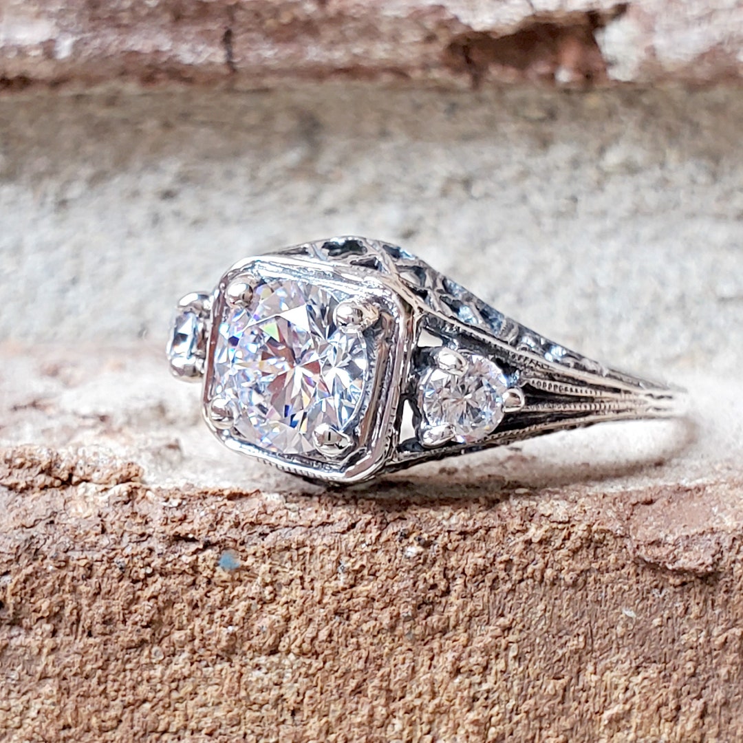 Art Deco Engagement Ring With Hearts and Arrows CZ Carat