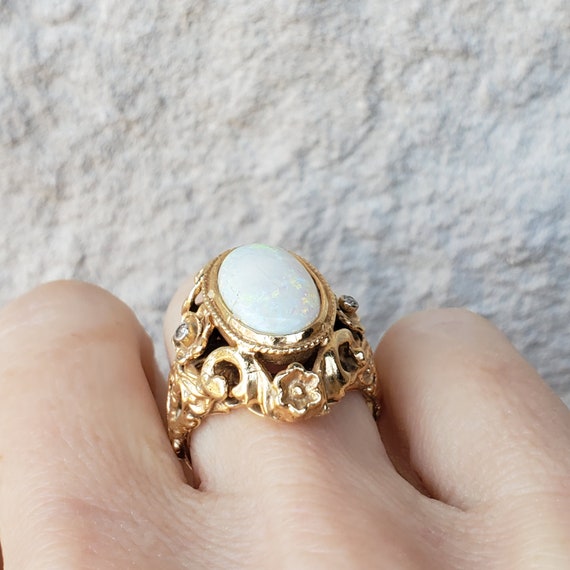 Antique Opal Diamond Ring | Art Nouveau Yellow Go… - image 7