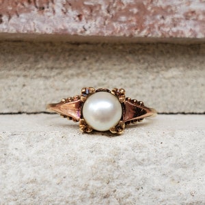 Antique Vintage Rose Gold and Pearl Ring  | Memory Ring | Memorial Ring | June Birthstone