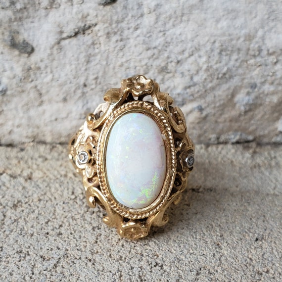 Antique Opal Diamond Ring | Art Nouveau Yellow Go… - image 2