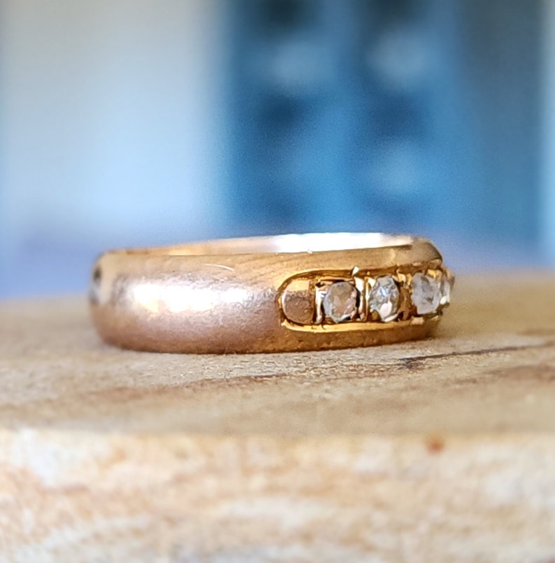 Antique Rose Cut Diamond Wide Wedding Band Ring in 14k Gold Stacking Band 5 Stone Diamond Ring Victorian to Edwardian Era Bild 3