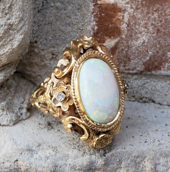 Antique Opal Diamond Ring | Art Nouveau Yellow Go… - image 1